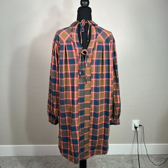 Free People We The Free Plaid Tunic Womens XS Shirt Dress Oversized Button Up - Picture 4 of 9